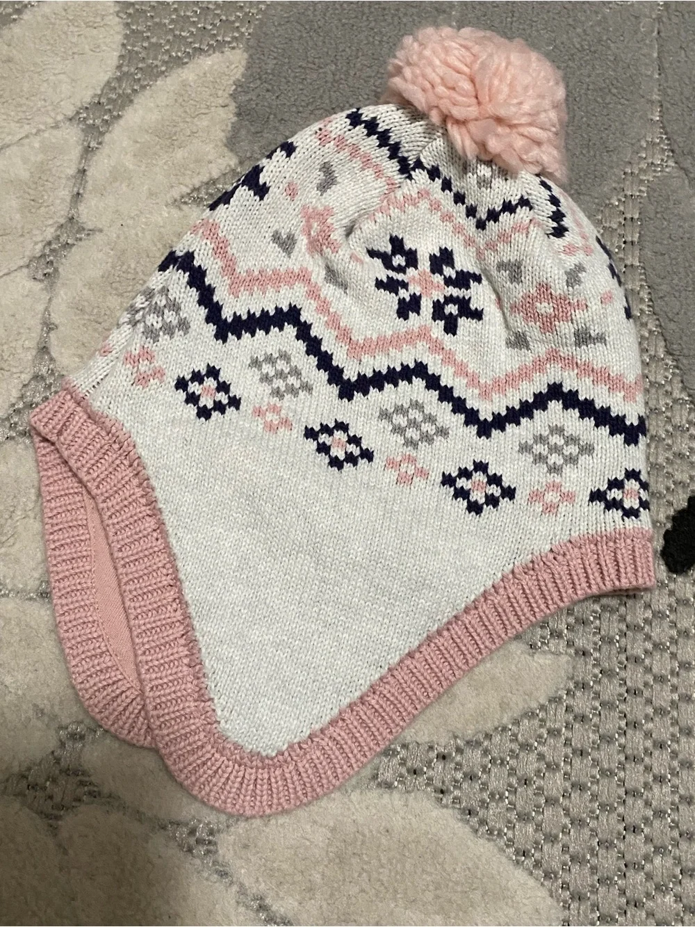 Carter's Baby Girl Pink & Gray Knit Sweater w/ Beanie & Pink Sweatpants 12 Month